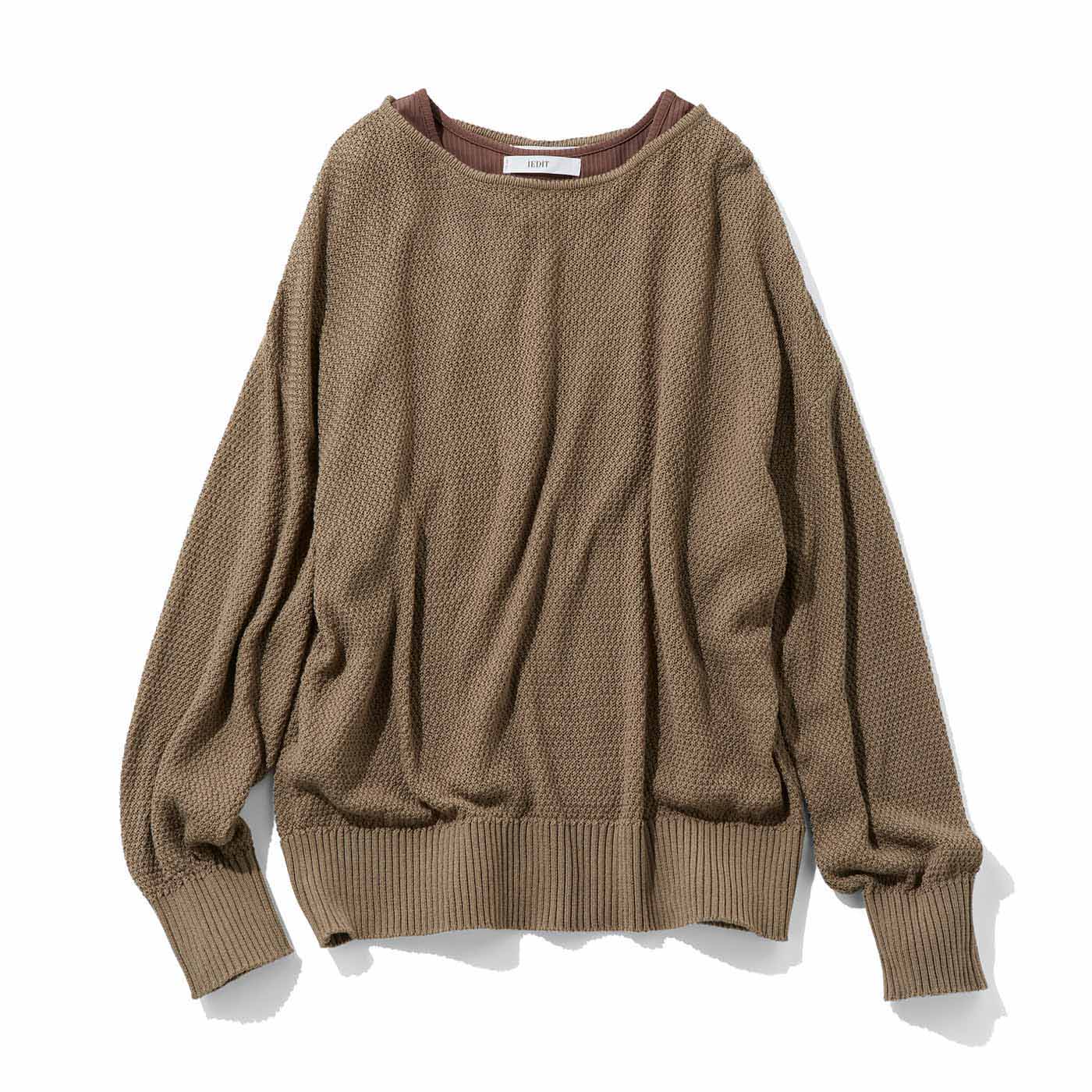 IEDIT|綿100％の上品シアーな編み地シンプル ニット セット〈モカブラウン〉