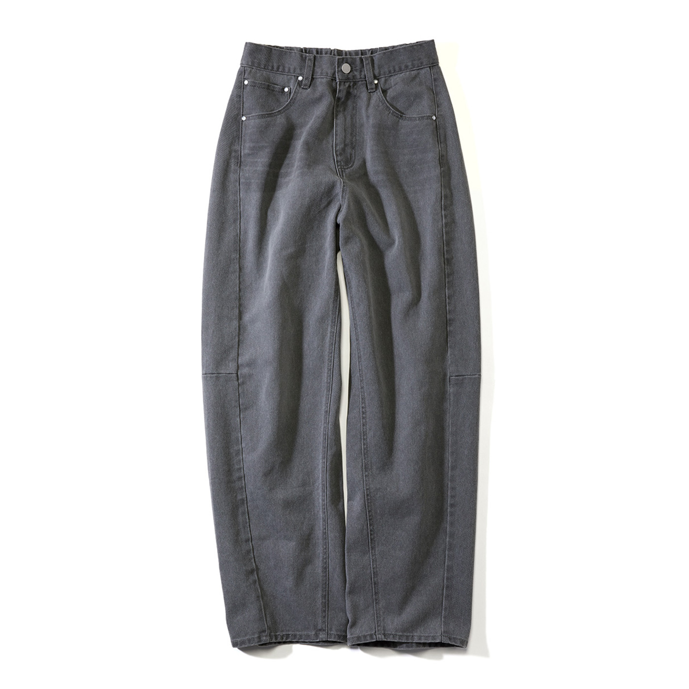 Live in  comfort|くぼっち★とコラボ はくだけでオシャレ 大人 ちょうどいい カーブ デニム パンツ スモーキーグレー グレー